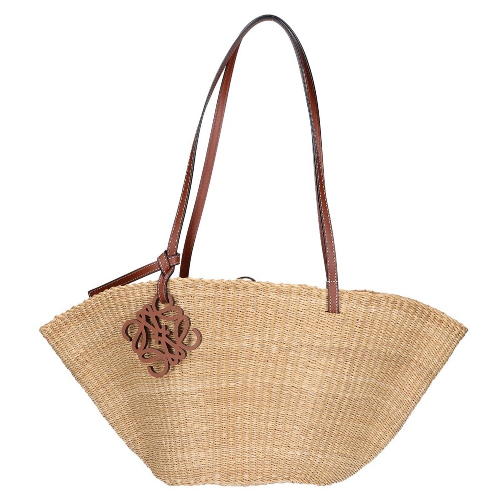 LOEWE Elephant Grass & Calf Shell Basket Bag Handbag, Natural Brown, Women's